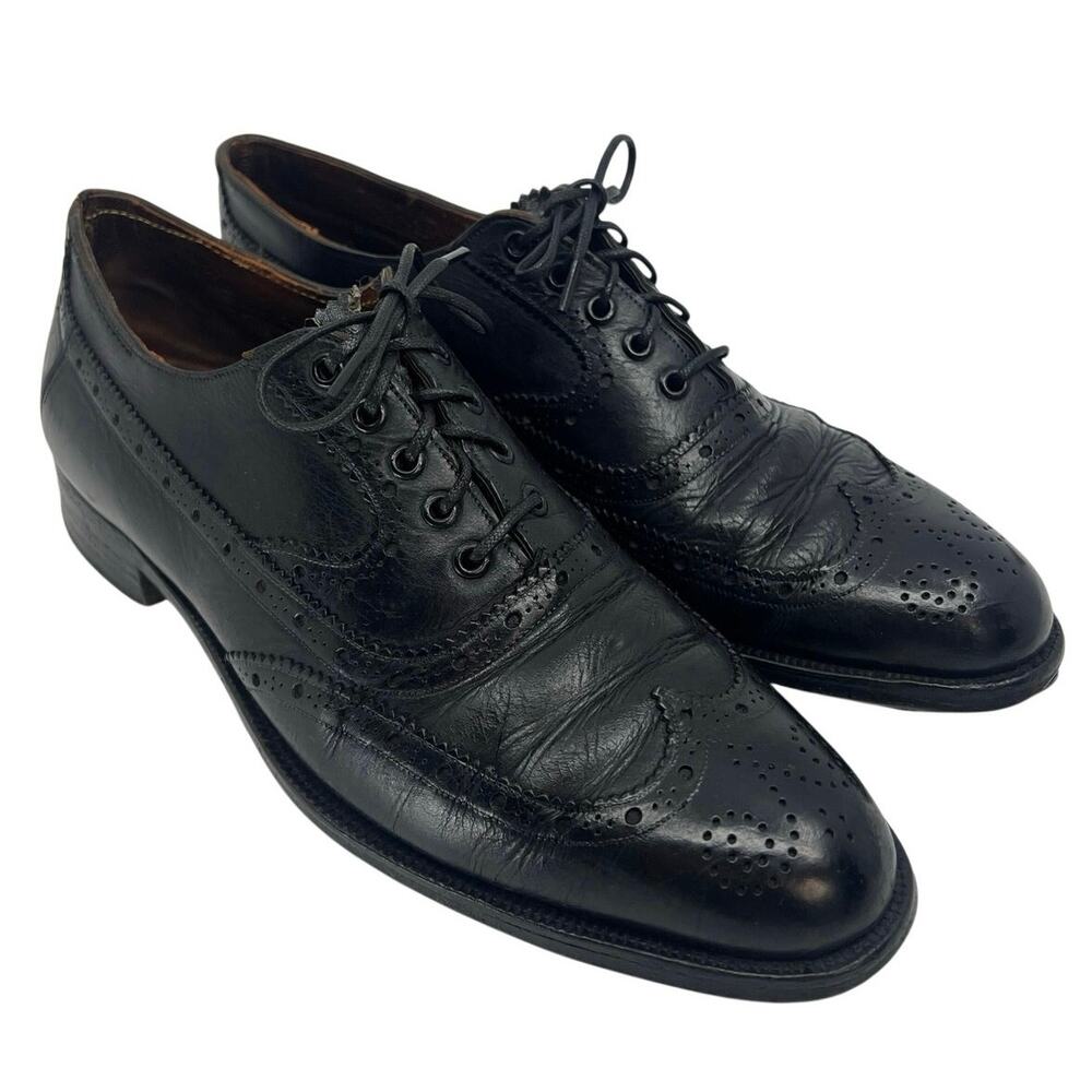 Vintage Brooks Brothers Wingtip Brogues Black Leather Dress Shoes England 7-7.5